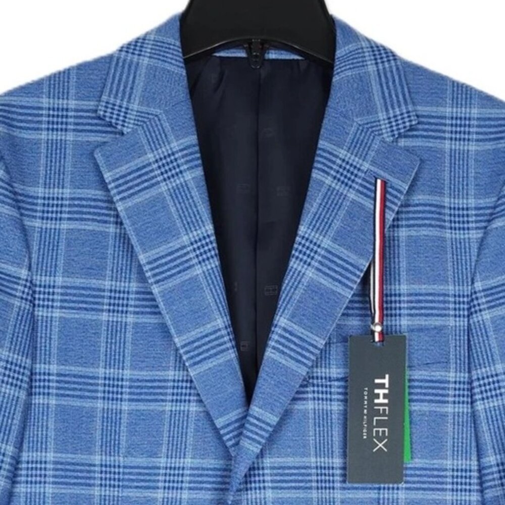 Tommy Hilfiger Mens Modern Fit Sport Coat Blazer 36R Blue Plaid Flex Stretch NWT - Picture 4 of 5